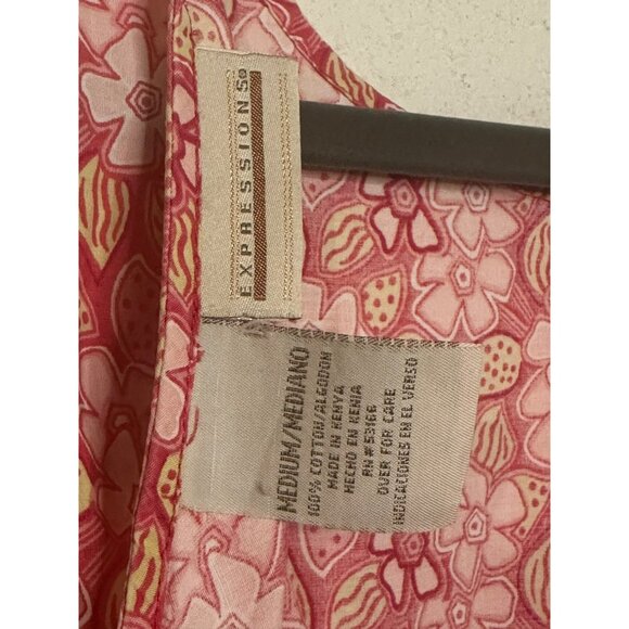 VTG Expressions Y2K Pink Floral Midi Dress Sleeveless A-Line Summer Dress Size M - Picture 7 of 7